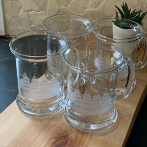 TOSCANY | Set of 4 | Etched Clipper Ship | Romanian Crystal Beer Mugs Steins